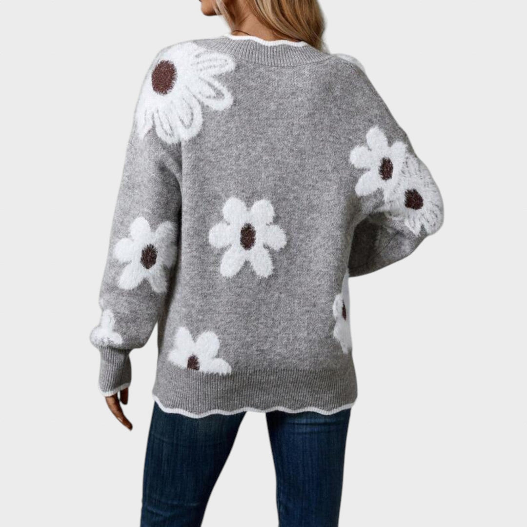 Andreea - V-neck Sweater with Floral Print
