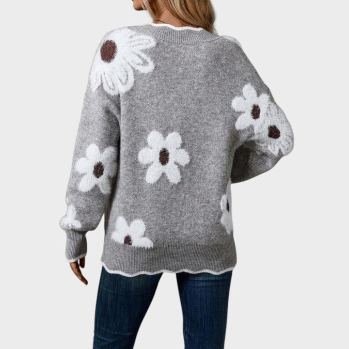 Andreea - V-neck Sweater with Floral Print