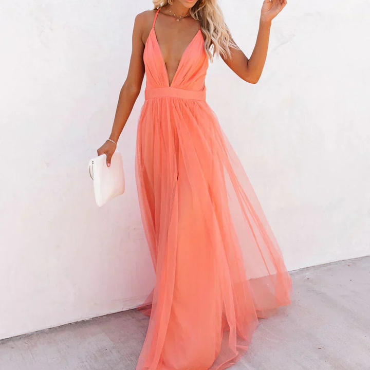 Aura | Rochie Maxi Lumină Corai