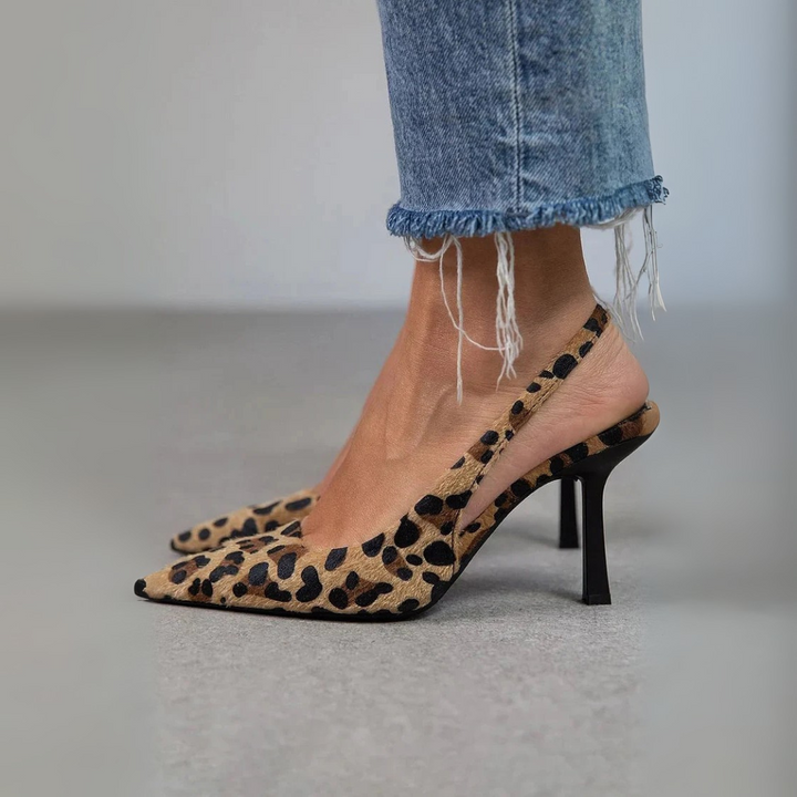 ANA | PANTOFI SLINGBACK CU TOC ȘI IMPRIMEU LEOPARD