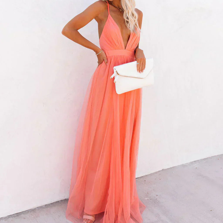 Aura | Rochie Maxi Lumină Corai