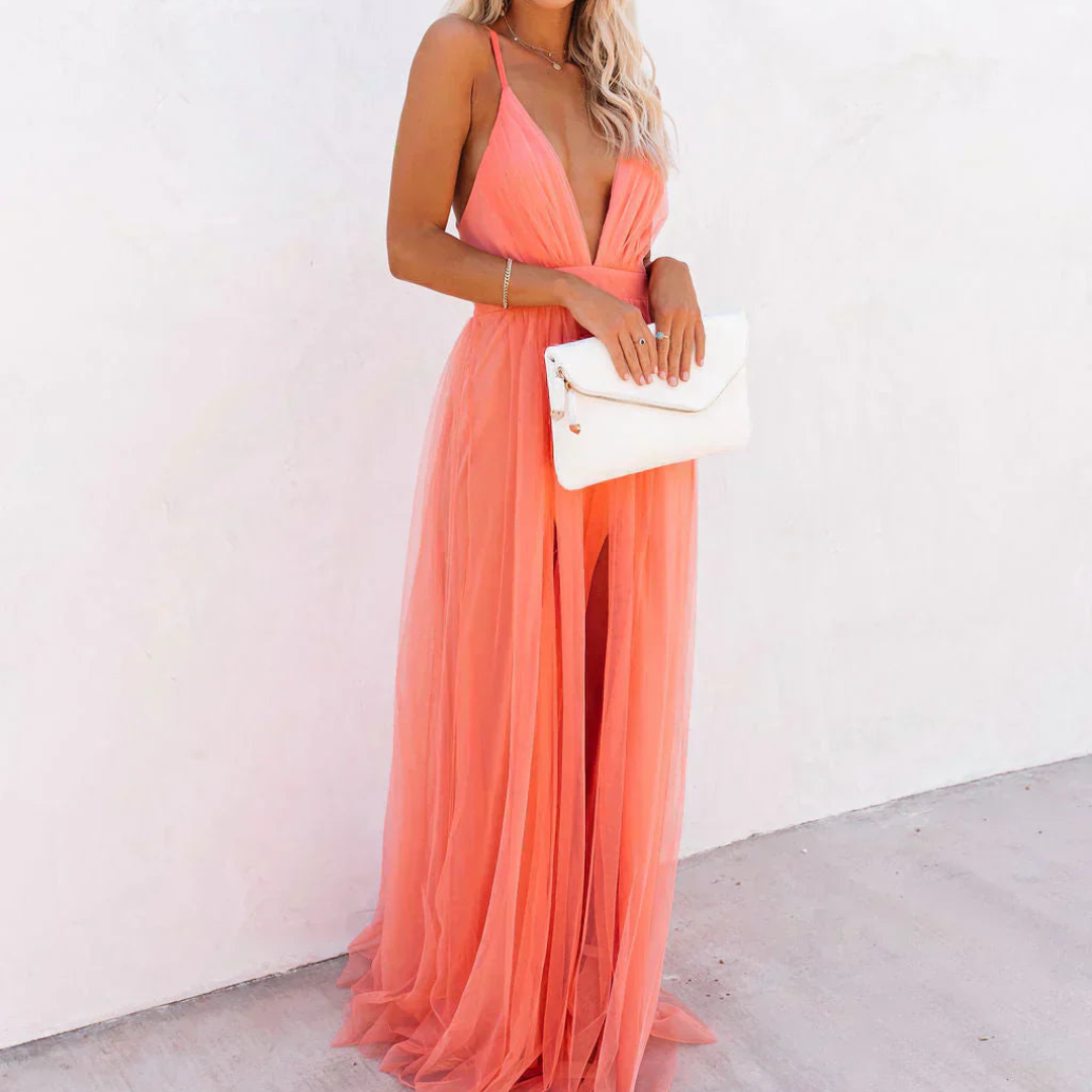 Aura | Rochie Maxi Lumină Corai