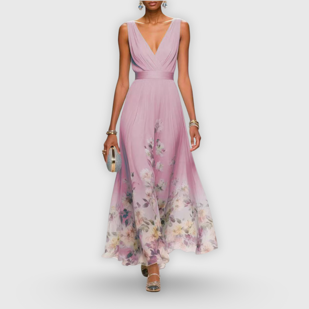 CELESTE – ROCHIE MAXI V-NECK ÎN FLORILE