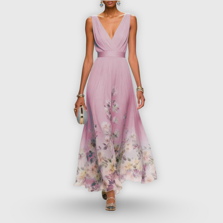 CELESTE – ROCHIE MAXI V-NECK ÎN FLORILE
