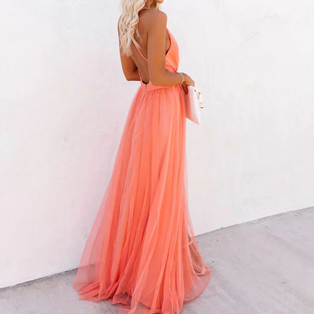 Aura | Rochie Maxi Lumină Corai