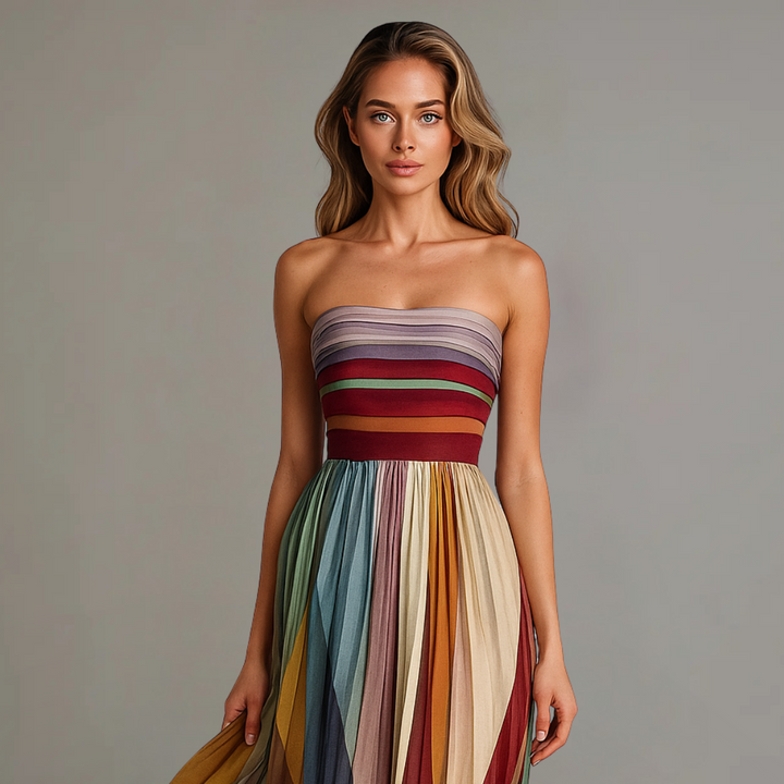 SELENA | ROCHIE MAXI PLISATĂ RE MULTICOLORĂ