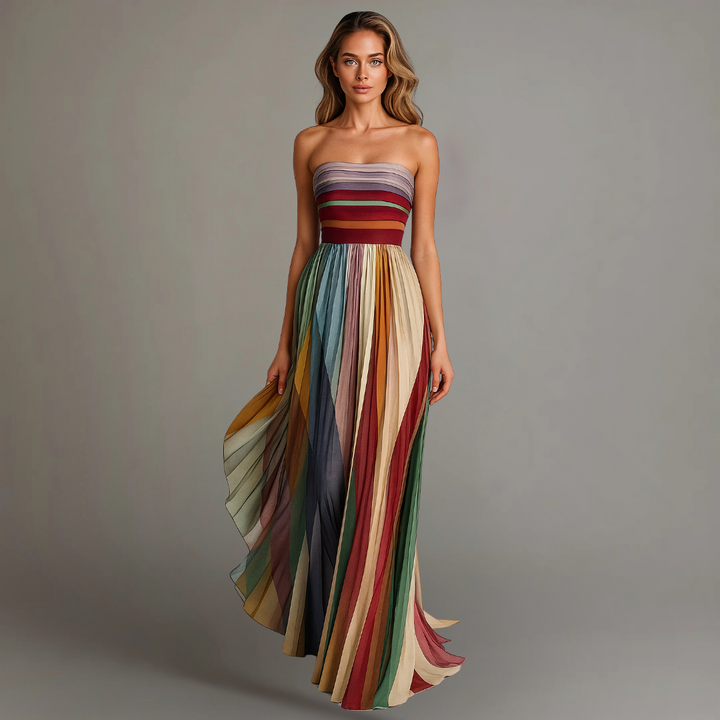 SELENA | ROCHIE MAXI PLISATĂ RE MULTICOLORĂ