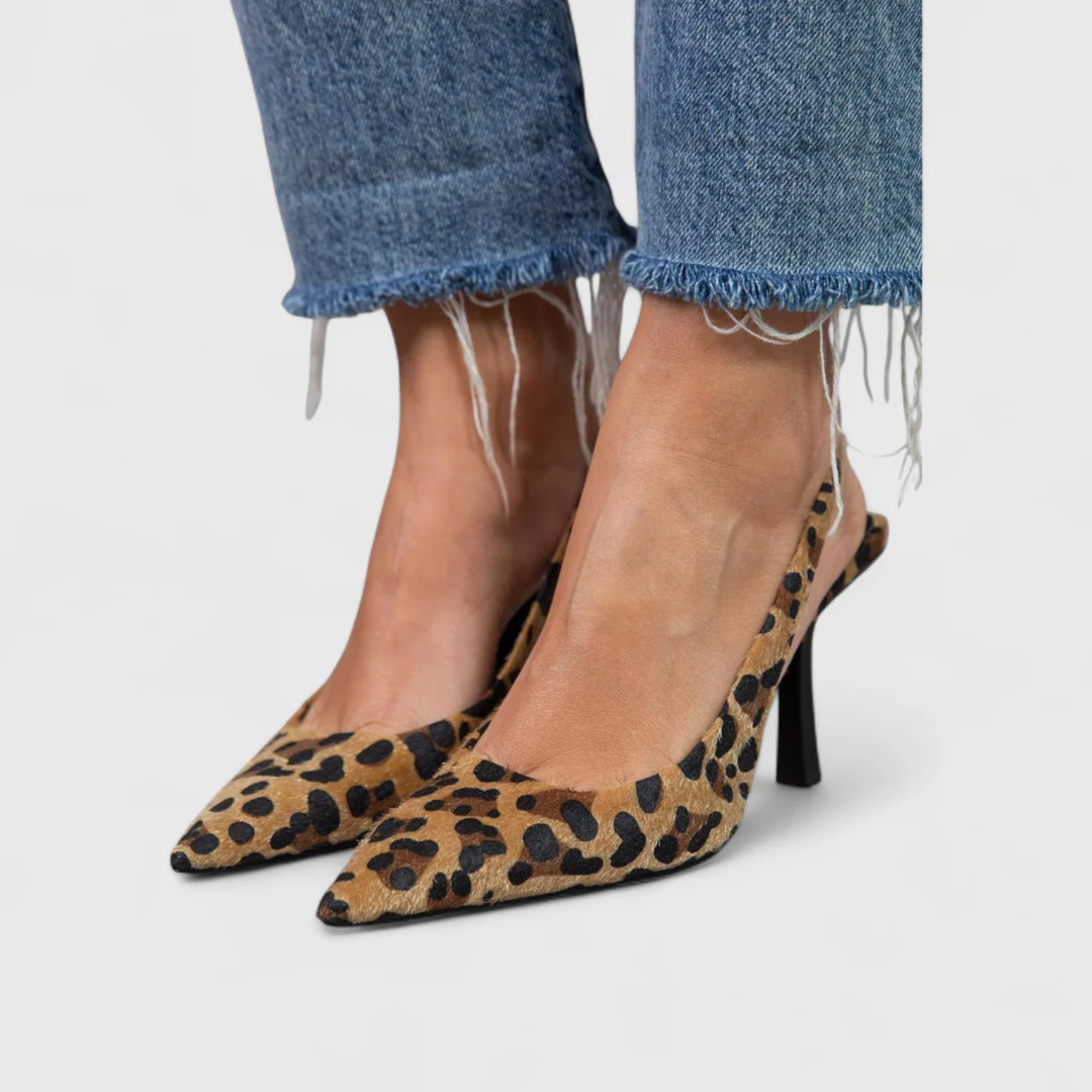 ANA | PANTOFI SLINGBACK CU TOC ȘI IMPRIMEU LEOPARD