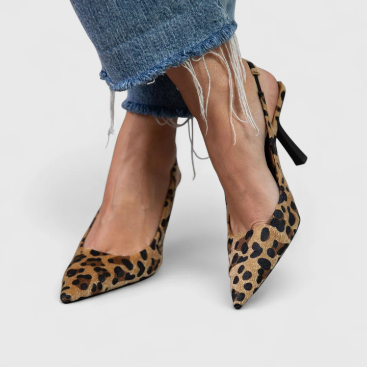 ANA | PANTOFI SLINGBACK CU TOC ȘI IMPRIMEU LEOPARD