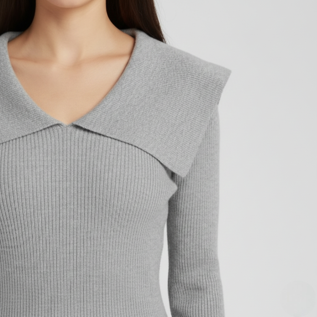 Pulover cu decolteu în V și guler drapat