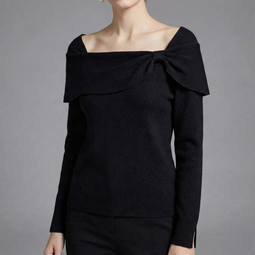 Pulover elegant cu decolteu cu fundă