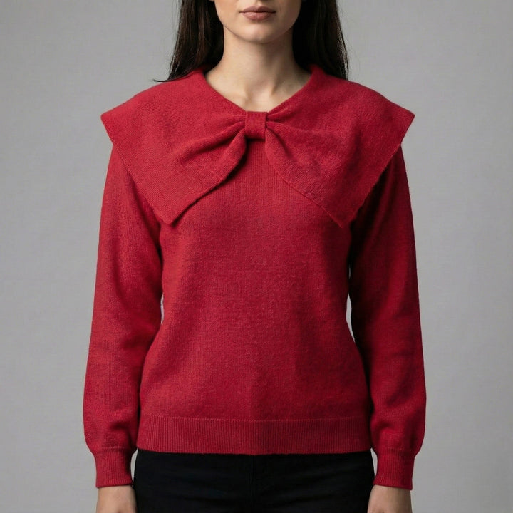 Pulover cu guler cu fundă