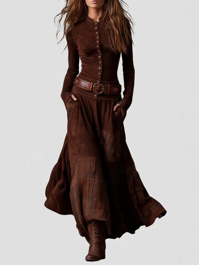 Stela | Maxi suede dress with belt