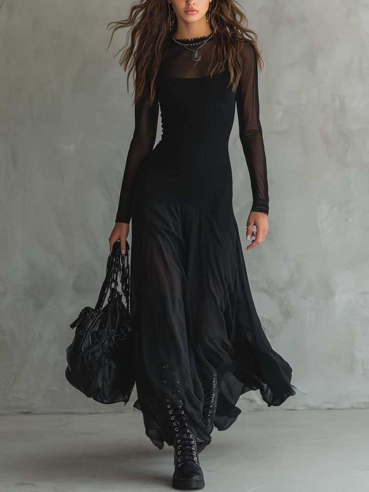 Mădălina | Rochie Maxi Loose-fit din Tulle Negru