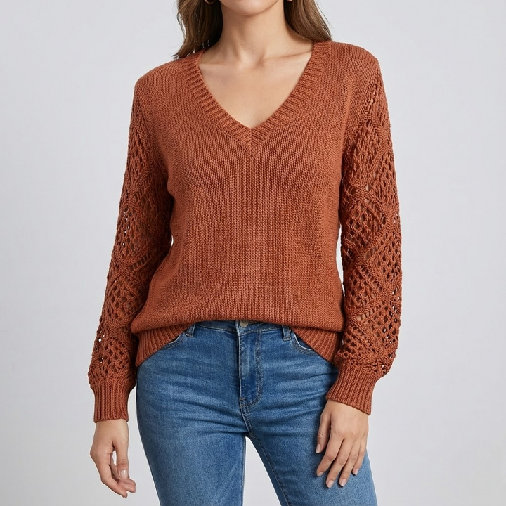 Pulover cu Mâneci Ajurate