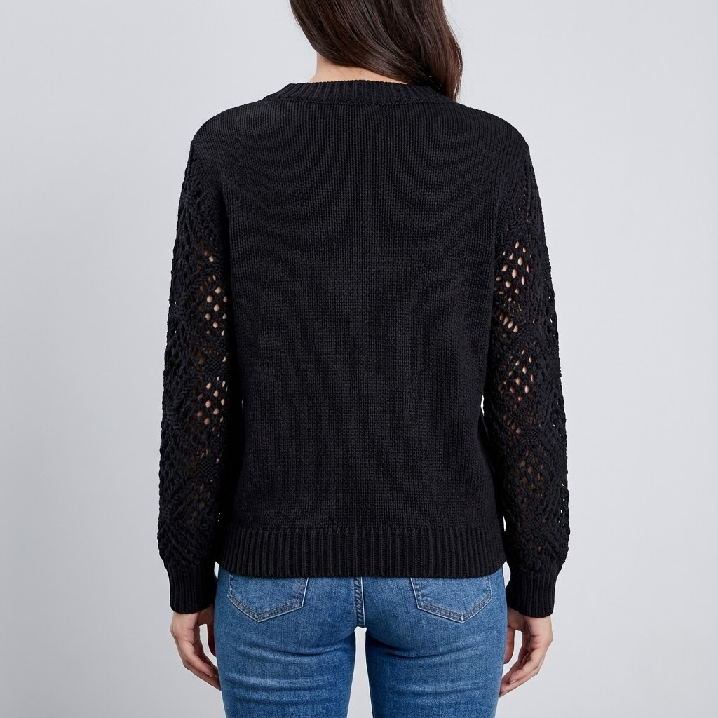 Pulover cu Mâneci Ajurate