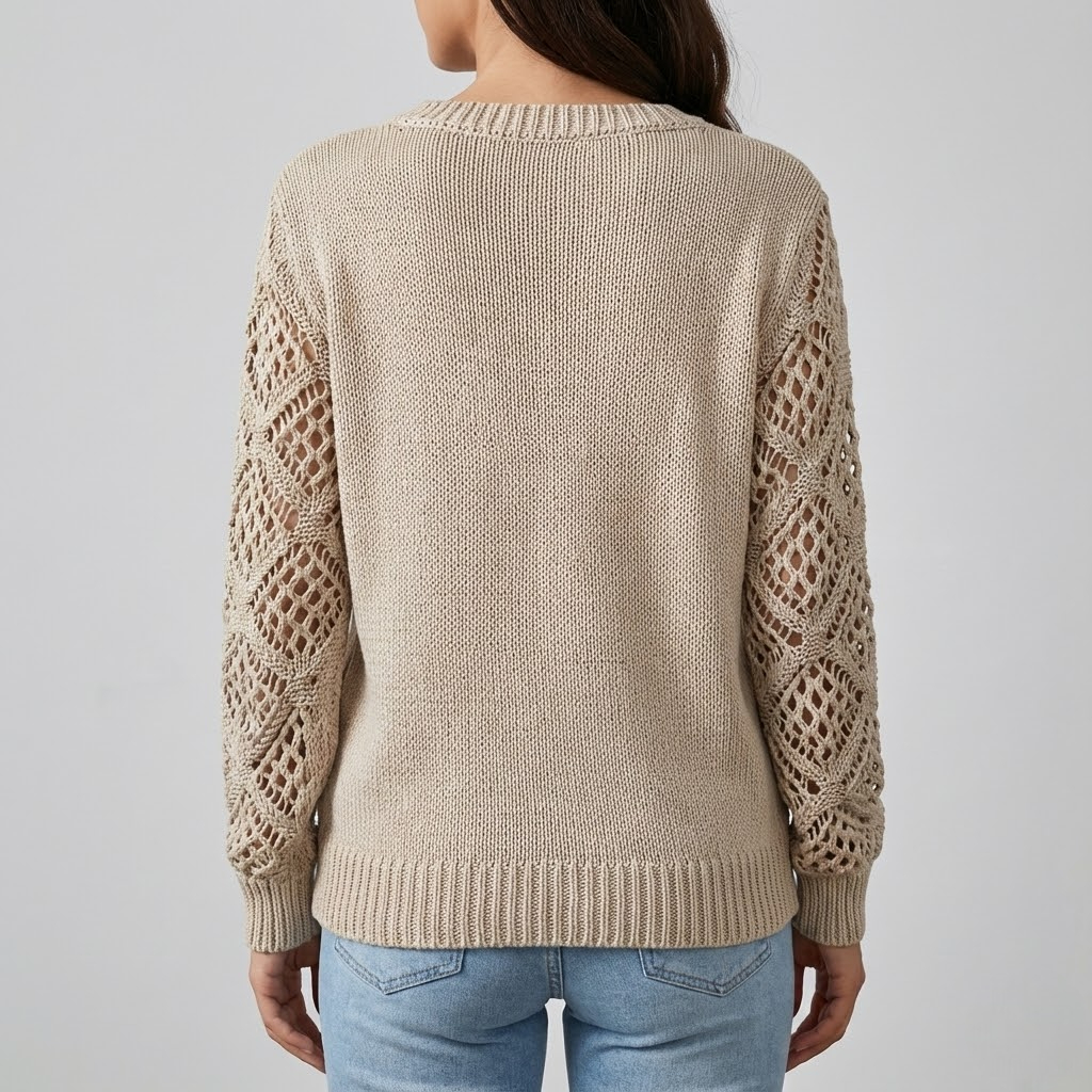 Pulover cu Mâneci Ajurate