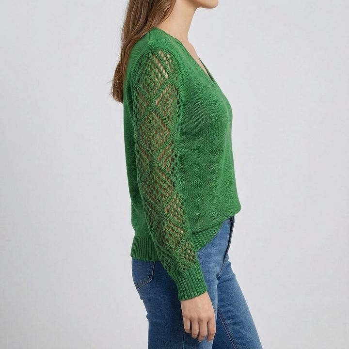 Pulover cu Mâneci Ajurate