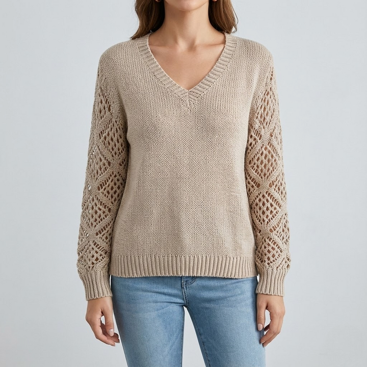 Pulover cu Mâneci Ajurate