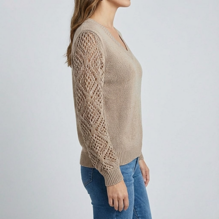 Pulover cu Mâneci Ajurate