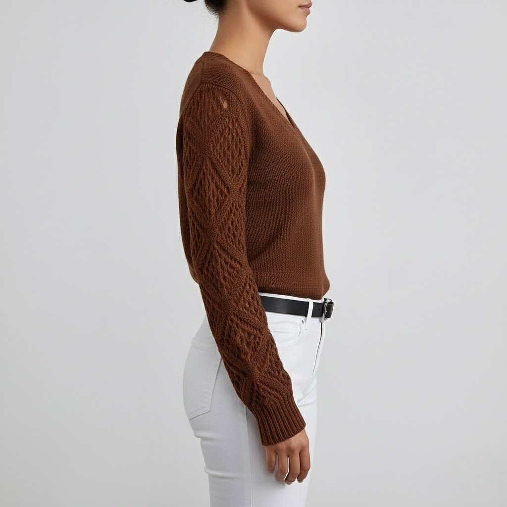 Pulover cu Mâneci Ajurate
