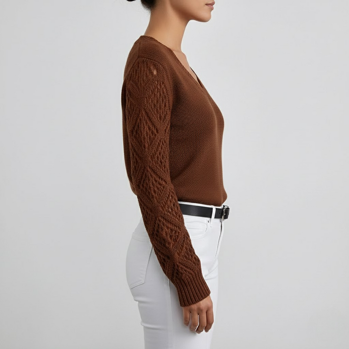 Pulover cu Mâneci Ajurate