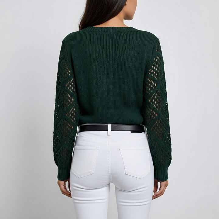 Pulover cu Mâneci Ajurate