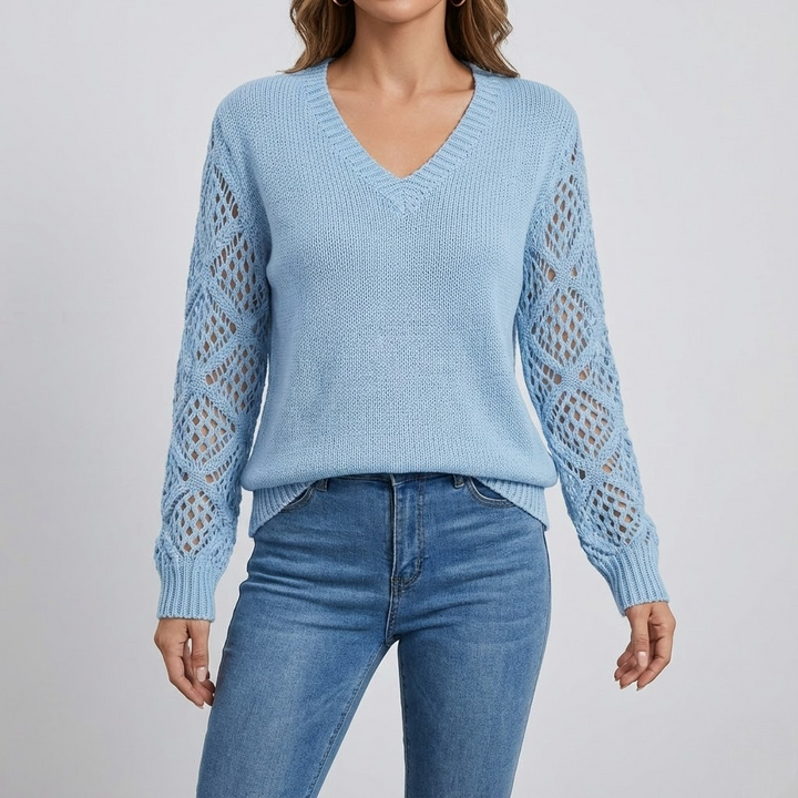 Pulover cu Mâneci Ajurate