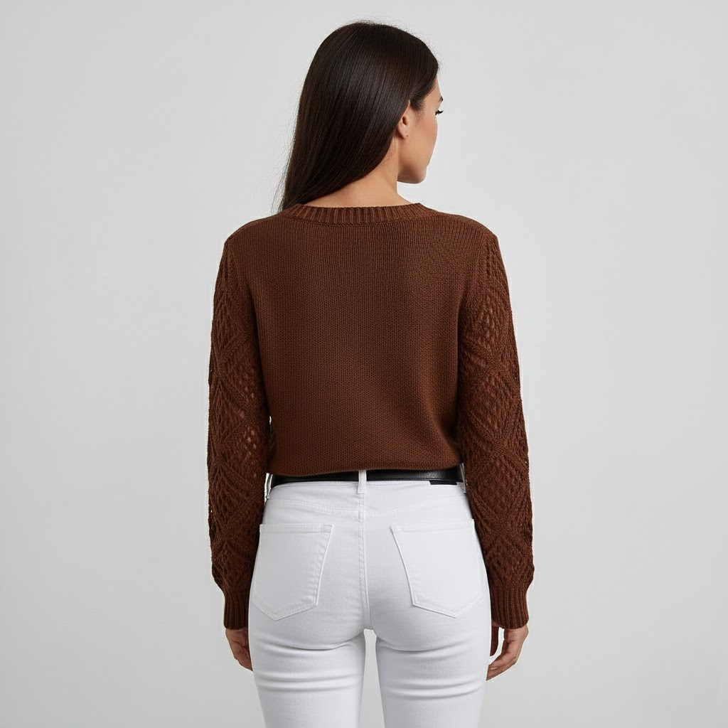 Pulover cu Mâneci Ajurate