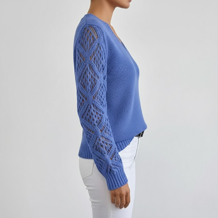 Pulover cu Mâneci Ajurate