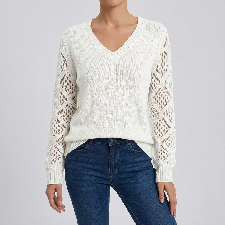 Pulover cu Mâneci Ajurate