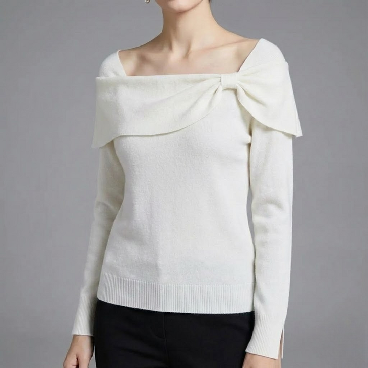 Pulover elegant cu decolteu cu fundă