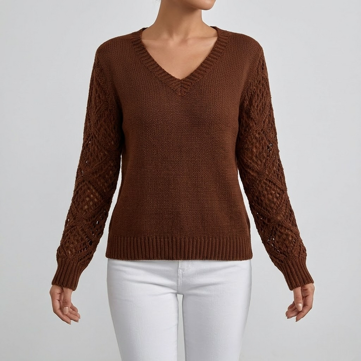 Pulover cu Mâneci Ajurate